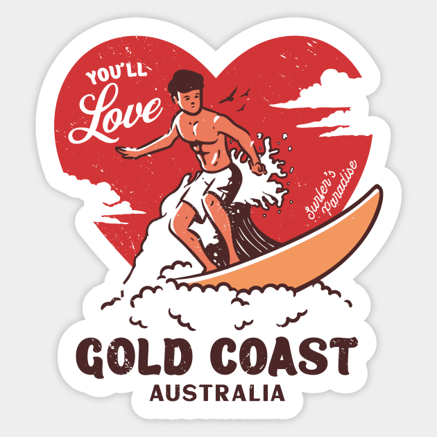 Vintage Surfing You'll Love Gold Coast, Australia // Retro Surfer's Paradise Sticker by Now Boarding